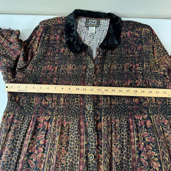 More Jazz Women Floral Print Button Up Shirt Dress Long Sleeve Size 16 Boho Core - Picture 9 of 11